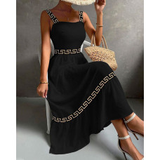 Geo Tape Patch Sleeveless Maxi Dress - black