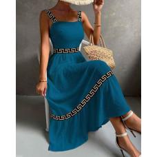 Geo Tape Patch Sleeveless Maxi Dress - blue