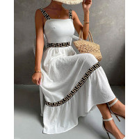 Geo Tape Patch Sleeveless Maxi Dress - white