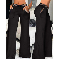 Geo Tape Patch Wide Leg Bootcut Pants - black