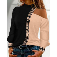 Geo Trim Colorblock Cold Shoulder Top - brown