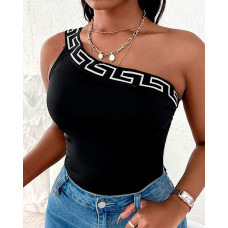 Geo Trim One Shoulder Top - black