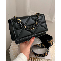 Geometric Flap Satchel Bag - black