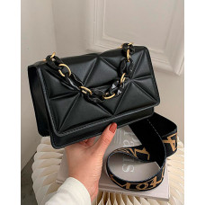 Geometric Flap Satchel Bag - black