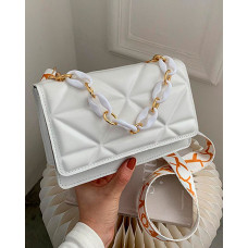 Geometric Flap Satchel Bag - white