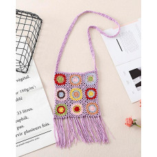 Geometric Pattern Tassel Design Crochet Shoulder Bag - purple