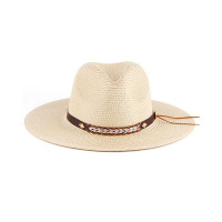 Geometric Pattern Wide Brim Straw Hat - beige