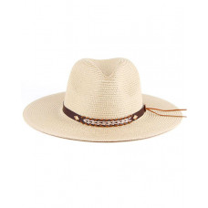 Geometric Pattern Wide Brim Straw Hat - beige