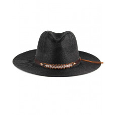 Geometric Pattern Wide Brim Straw Hat - black