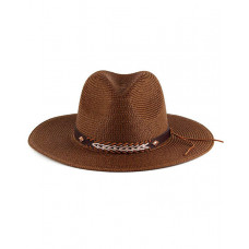 Geometric Pattern Wide Brim Straw Hat - coffee