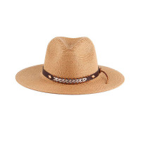 Geometric Pattern Wide Brim Straw Hat - khaki