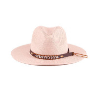 Geometric Pattern Wide Brim Straw Hat - pink