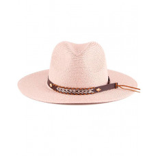 Geometric Pattern Wide Brim Straw Hat - pink