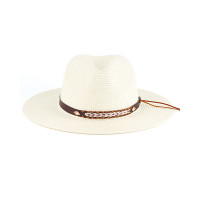 Geometric Pattern Wide Brim Straw Hat - white