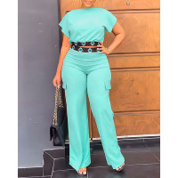 Geometric Print Crop Top & Pants Set - green