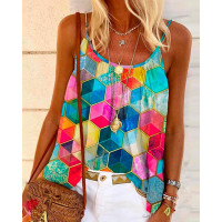 Geometric Print Flowy Cami Top - Multicolor