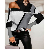 Geometric Print Gigot Sleeve Top - gray