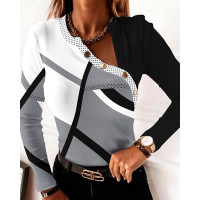 Geometric Print Long Sleeve Top - Multicolor