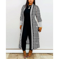 Geometric Print Open Front Longline Coat - white