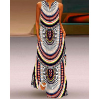 Geometric Print Sleeveless Maxi Dress - Multicolor