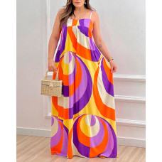 Geometric Print Spaghetti Strap Maxi Dress - Multicolor