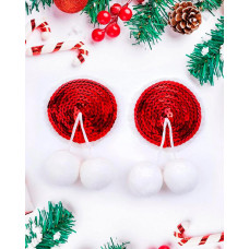 Geometric Shaped Pom Pom Sequin Nipple Covers - red