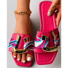 Geometric U Pattern Square Fashionable Slippers - hot pink