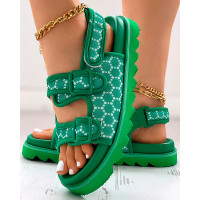 Geometric Velcro Slingback Platform Beach Sandals - green