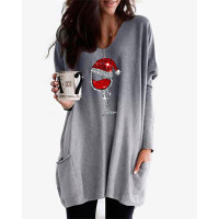 Gigot Sleeve Wine Glasses Print Ombre Top - gray