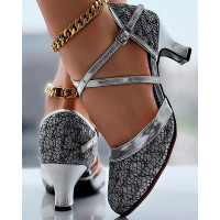 Glitter Crisscross Buckled Latin Dance Pumps - silver