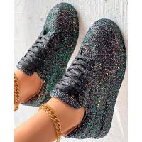 Glitter Lace--up Sneakers - black