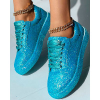 Glitter Lace--up Sneakers - blue