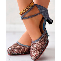 Glitter Sequined Cross Strap Latin Dance Pumps - Multicolor Glitter Sequined Cross Strap Latin Dance Pumps - Multicolor