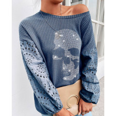 Glitter Skeleton Lantern Sleeve Top - blue