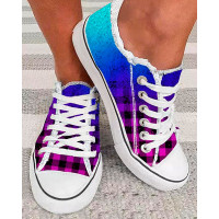 Gradient Plaid Frayed Lace Up Canvas Sneakers - Multicolor