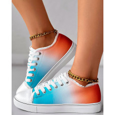 Gradient Raw Hem Lace-up Canvas Sneakers - Multicolor