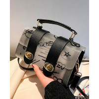 Graffiti Print Twist Lock Clear Flap Shoulder Bag With Handle - black