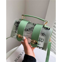 Graffiti Print Twist Lock Clear Flap Shoulder Bag With Handle - green