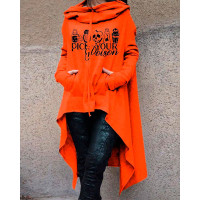 Graphic Halloween Long Sleeve Hoodie - orange