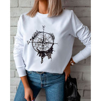 Graphic Print Long Sleeve O Neck Casual Sweatshirt - white