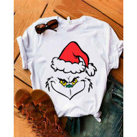 Graphic Stole Christmas Print Casual T-shirt - white