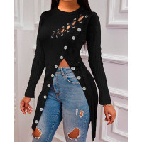 Grommet Eyelet Lace-Up High Split Top - black