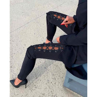 Grommet Eyelet Lace-Up Skinny Pants - black