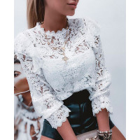 Guipure Lace Long Sleeve Blouse - white