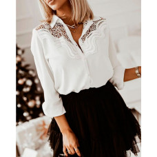 Guipure Lace Patch Buttoned Shirt - white