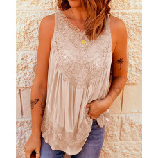 Guipure Lace Patch Casual Tank Top - Apricot