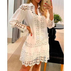 Guipure Lace Patch Shirt Dress With Cami Dress - white