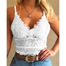 Guipure Lace V-Neck Spaghetti Strap Top - white