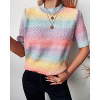 Half Sleeve Knit Colorblock Sweater - Multicolor