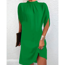 Half Sleeve Mock Neck Casual Dress - green